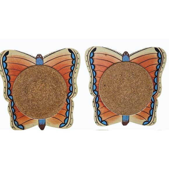 Vintage Butterfly Coaster Set of 4 Center Cut Out w Cork Insert 5" - Picture 3 of 5